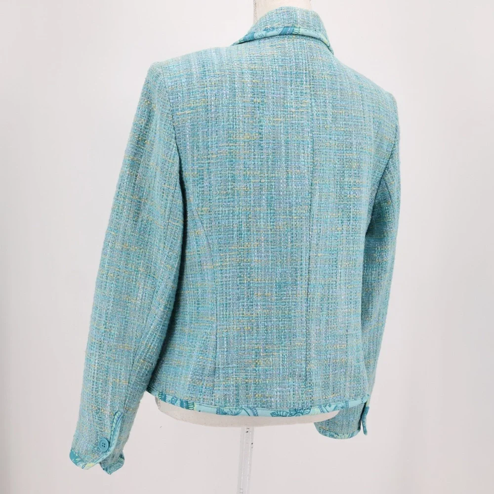 Norton McNaughton Vintage Blue Tweed Blazer Professional Coastal Grandmother 14‎